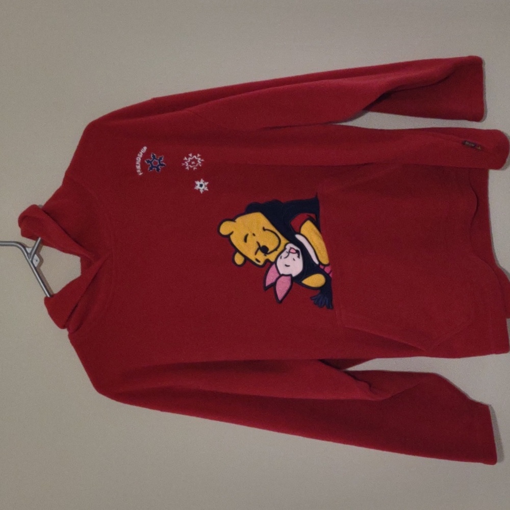 Vintage Y2K Pooh and Piglet 100 Acre Collection red‎ fleece hoodie Large Cozy